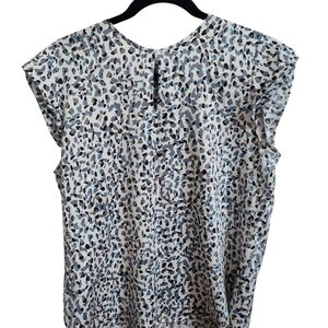 Ann Taylor Blue and Black Patterned Short-Sleeve Blouse
